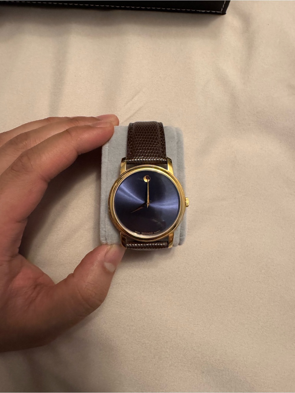 Movado Museum Classic Minimalist Men's Watch - Blue Dial, Brown Strap